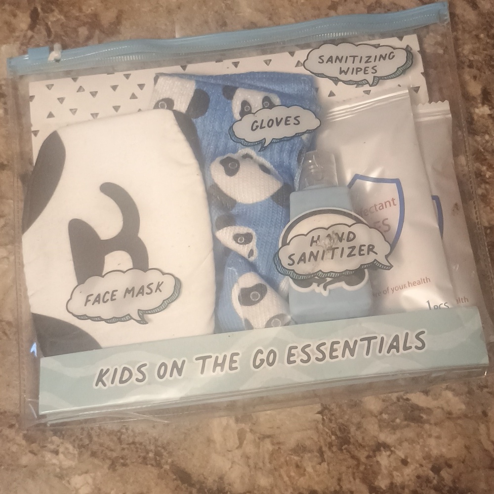Kids Essentials Travel Kit with Panda Design Hand Sanitizer Gloves Mask Wipes - Picture 3 of 6